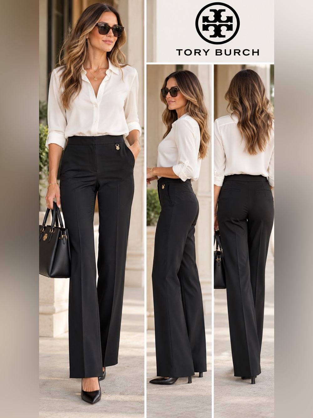 Tory Burch Wide Leg Trousers in Black Size 2 Like New